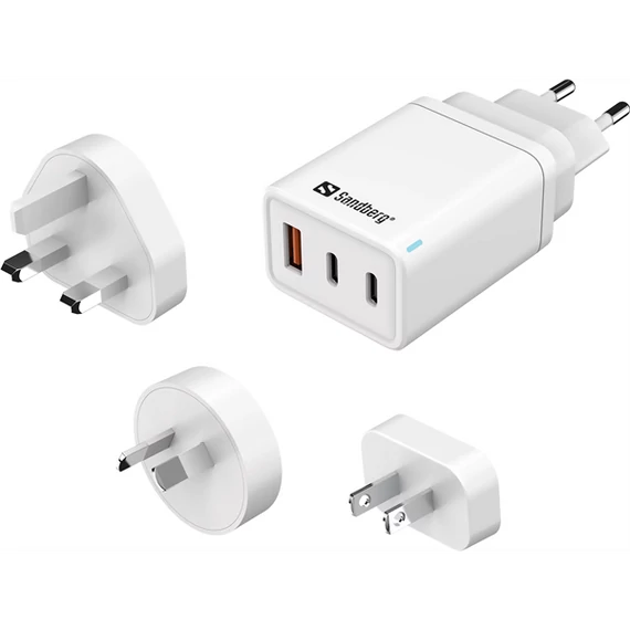 SANDBERG Hálózati töltő, 3 in 1 travel charger USB C/A 65W
